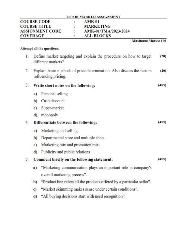 IGNOU AMK-01 Solved Assignment 2023-24 English Medium