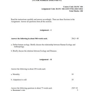 IGNOU BANC-106 Solved Assignment 2023-24 English Medium