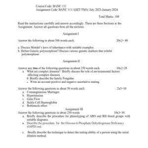 IGNOU BANC-111 Solved Assignment 2023-24 English Medium