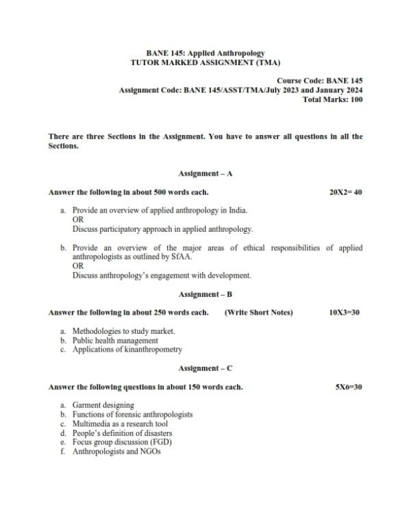 IGNOU BANE-145 Solved Assignment 2023-24 English Medium