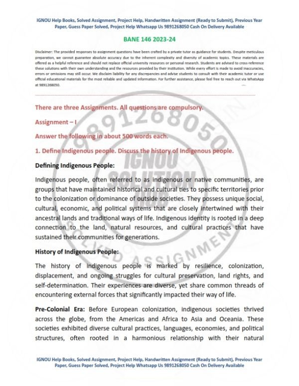 IGNOU BANE-146 Solved Assignment 2023-24 English Medium