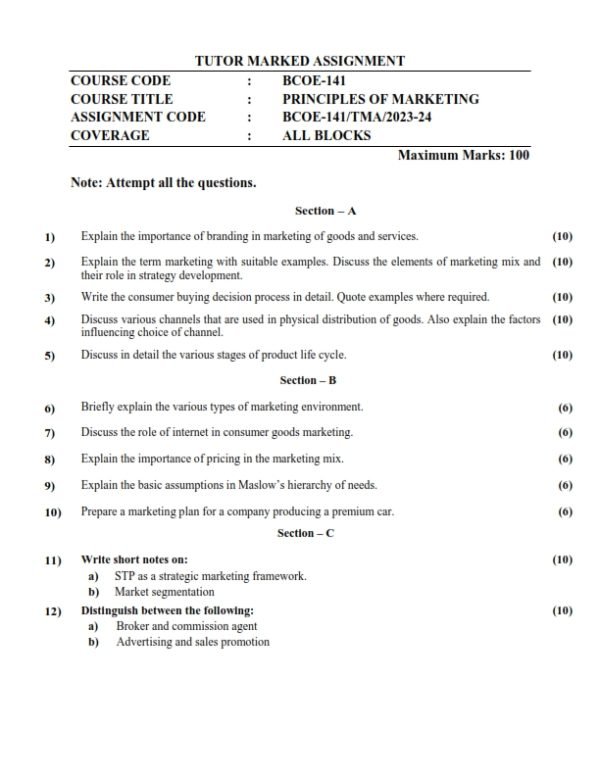 IGNOU BCOE-141 Solved Assignment 2023-24 English Medium