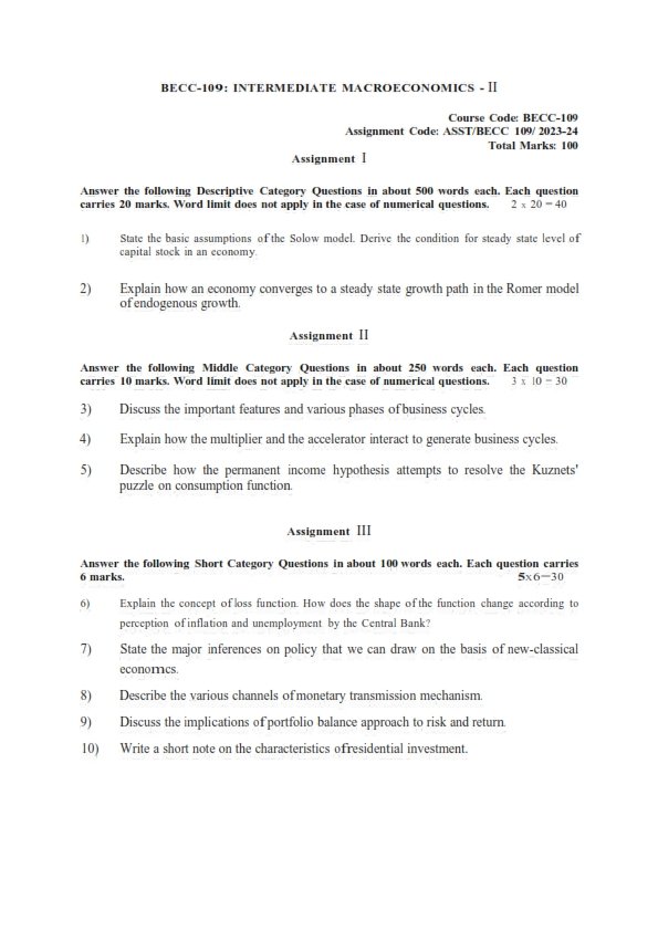 IGNOU BECC-109 Solved Assignment 2023-24 English Medium