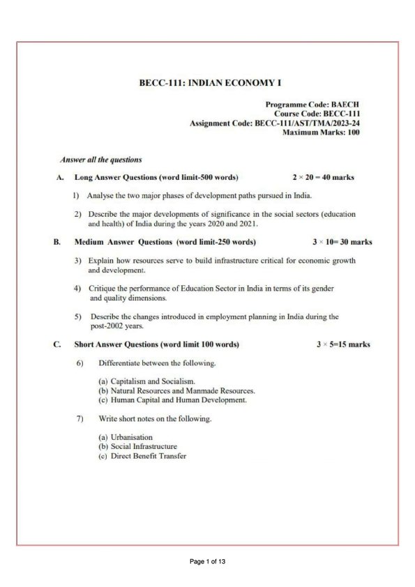 IGNOU BECC-111 Solved Assignment 2023-24 English Medium