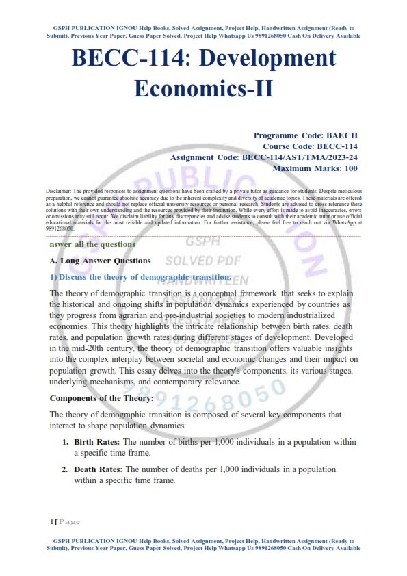 IGNOU BECC-114 Solved Assignment 2023-24 English Medium
