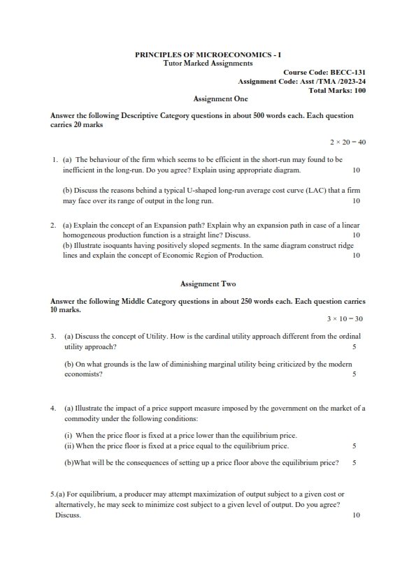 IGNOU BECC-131 Solved Assignment 2023-24 English Medium