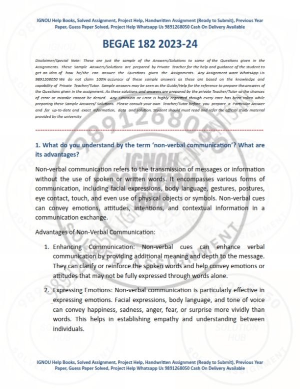 IGNOU BEGAE-182 Solved Assignment 2023-24 English Medium