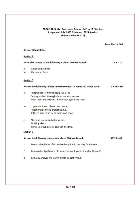 IGNOU BEGC-104 Solved Assignment 2023-24 English Medium