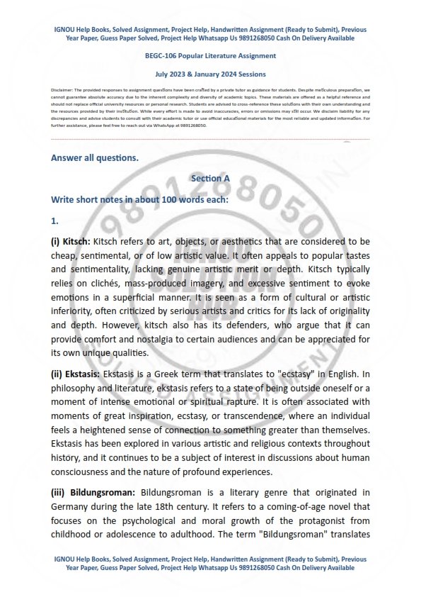 IGNOU BEGC-106 Solved Assignment 2023-24 English Medium