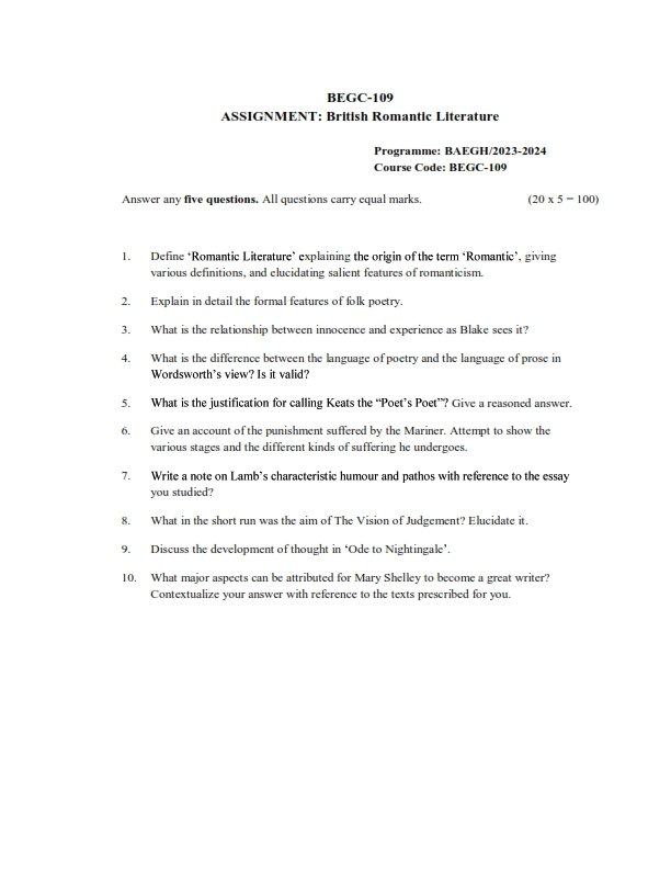 IGNOU BEGC-109 Solved Assignment 2023-24 English Medium