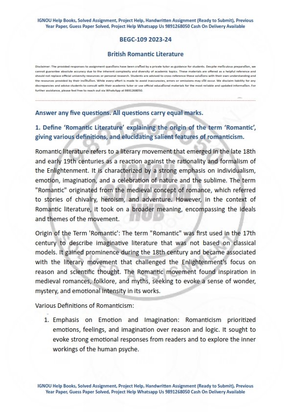 IGNOU BEGC-109 Solved Assignment 2023-24 English Medium