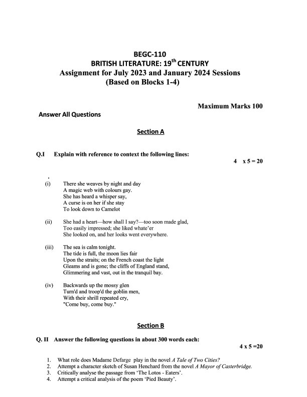 IGNOU BEGC-110 Solved Assignment 2023-24 English Medium