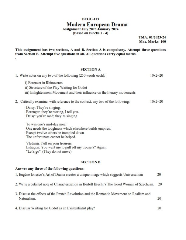 IGNOU BEGC-113 Solved Assignment 2023-24 English Medium