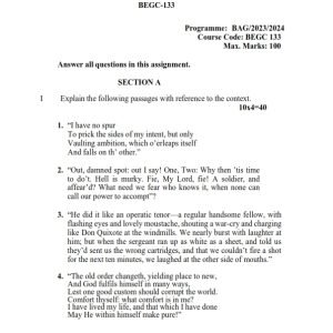 IGNOU BEGC-133 Solved Assignment 2023-24 English Medium