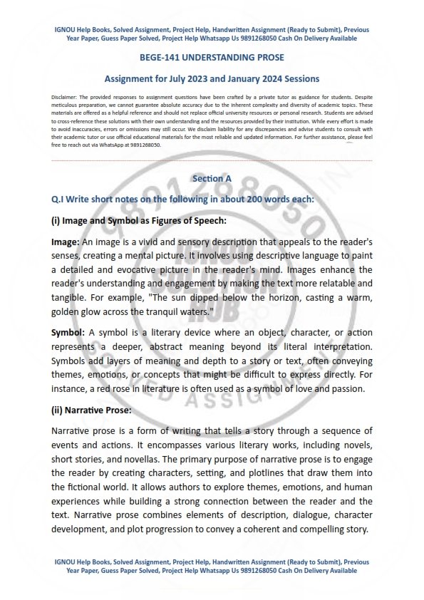 IGNOU BEGE-141 Solved Assignment 2023-24 English Medium