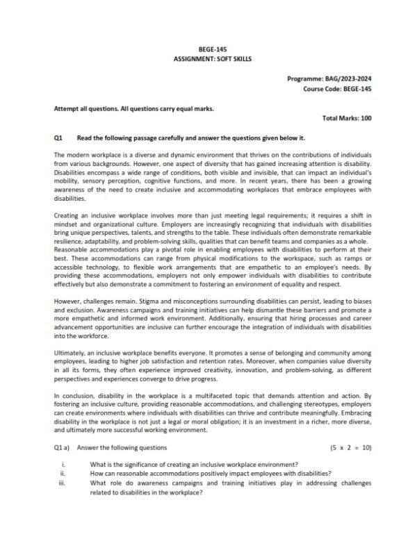IGNOU BEGE-145 Solved Assignment 2023-24 English Medium