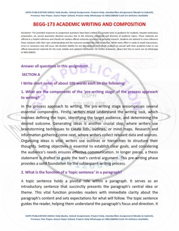 IGNOU BEGG-173 Solved Assignment 2023-24 English Medium