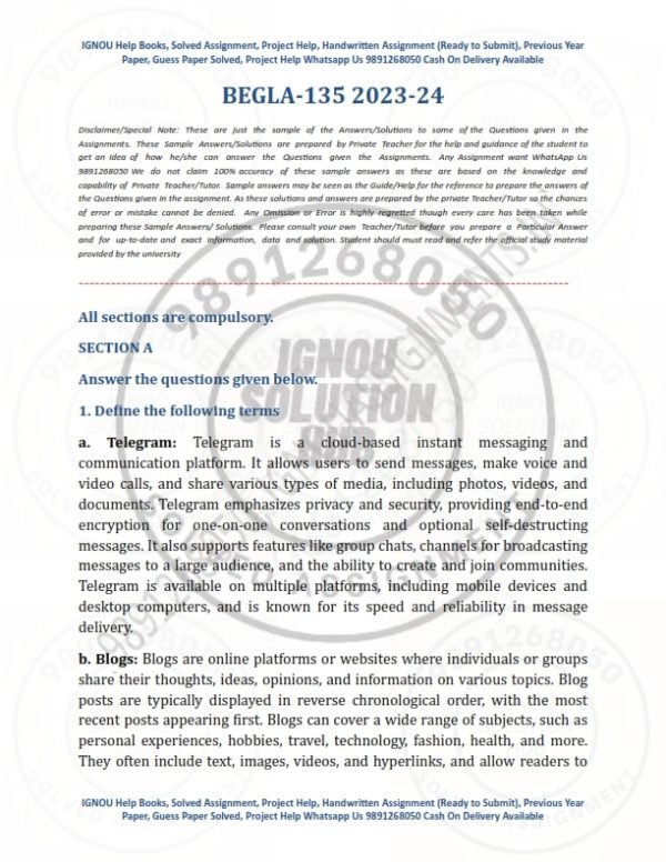 IGNOU BEGLA-135 Solved Assignment 2023-24 English Medium - Image 3