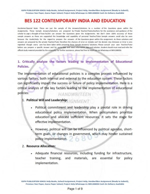 IGNOU BES-122 Solved Assignment 2023-24 English Medium