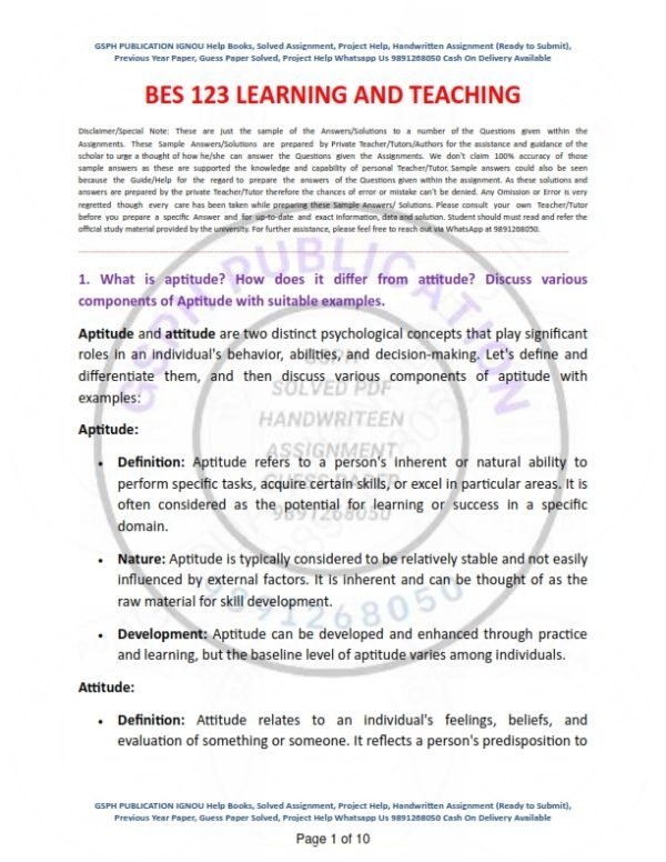 IGNOU BES-123 Solved Assignment 2023-24 English Medium