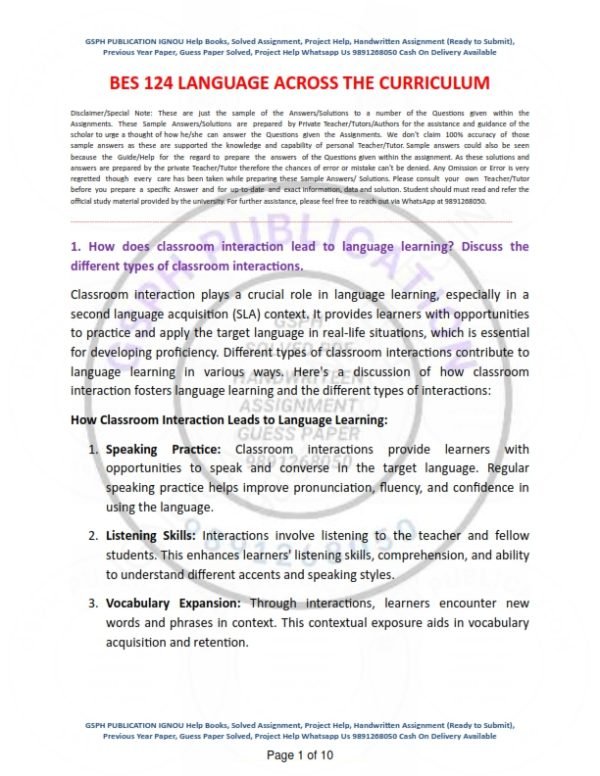 IGNOU BES-124 Solved Assignment 2023-24 English Medium