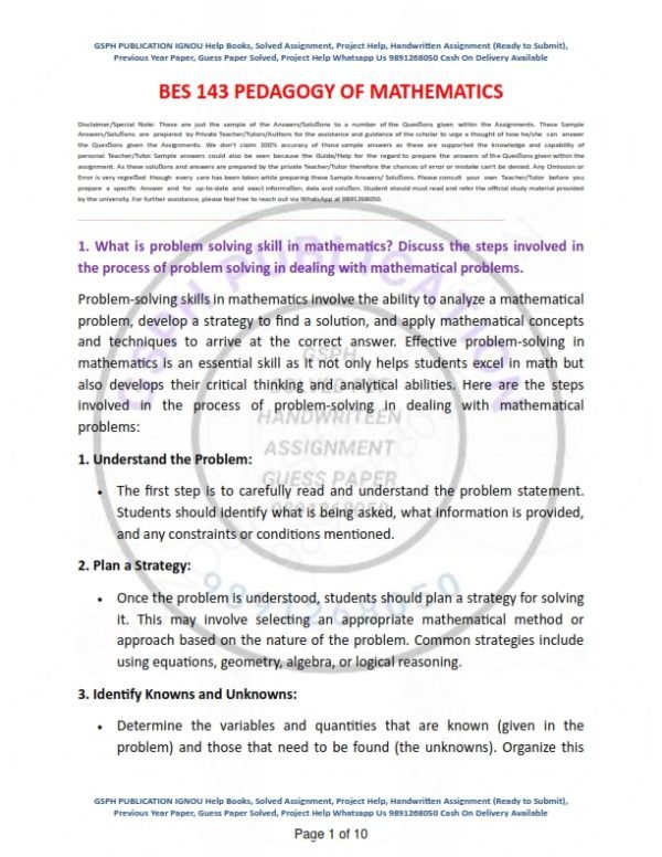 IGNOU BES-143 Solved Assignment 2023-24 English Medium