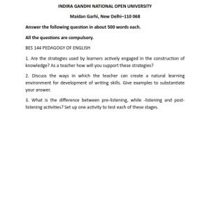 IGNOU BES-144 Solved Assignment 2023-24 English Medium