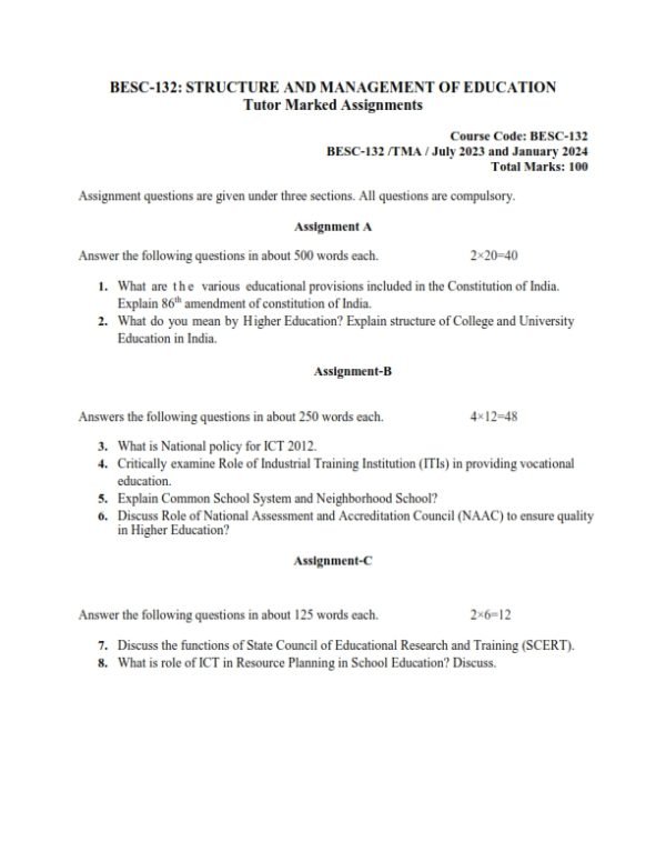 IGNOU BESC-132 Solved Assignment 2023-24 English Medium