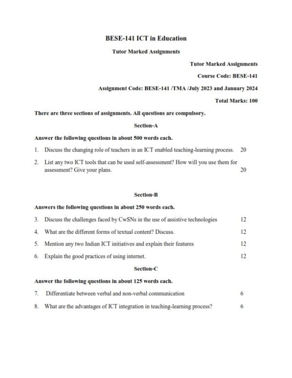 IGNOU BESE-141 Solved Assignment 2023-24 English Medium