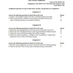 IGNOU BESE-142 Solved Assignment 2023-24 English Medium