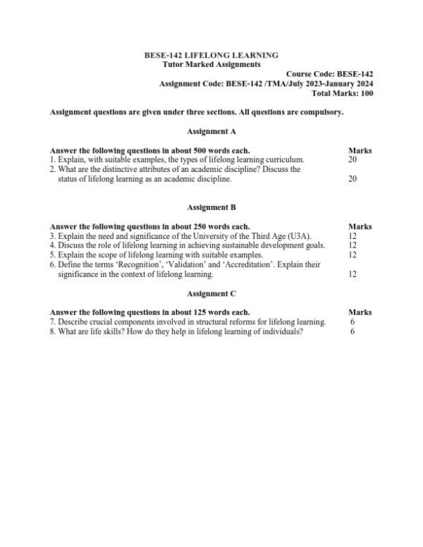 IGNOU BESE-142 Solved Assignment 2023-24 English Medium