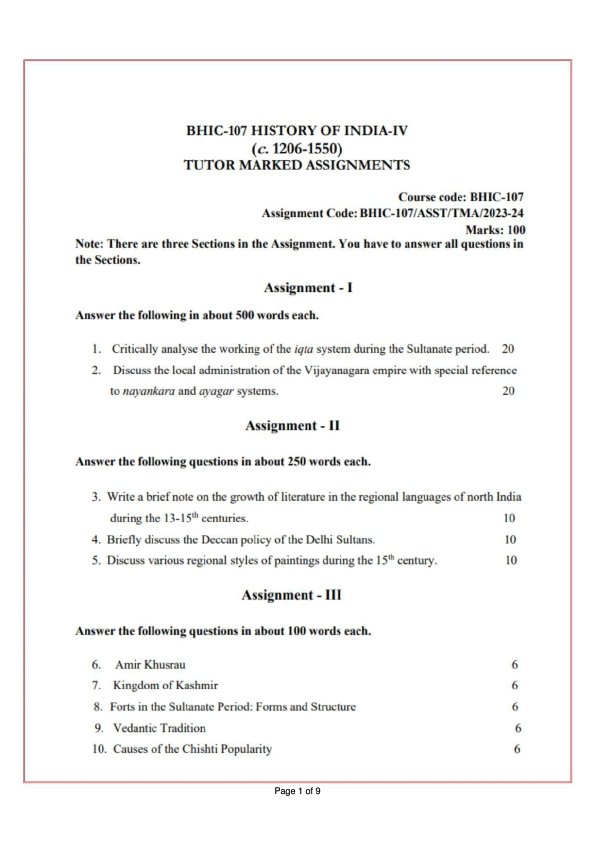 IGNOU BHIC-107 Solved Assignment 2023-24 English Medium