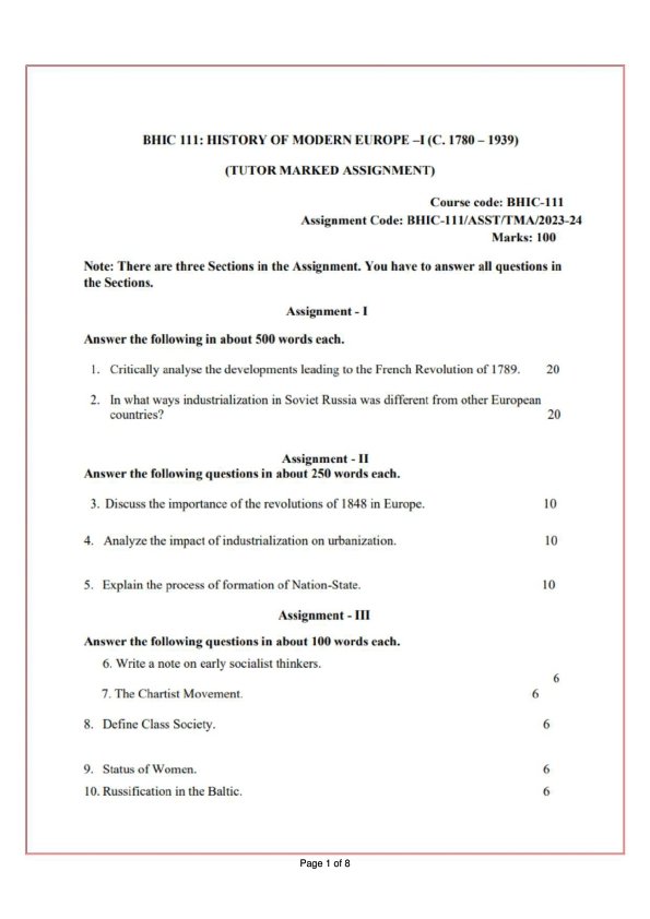 IGNOU BHIC-111 Solved Assignment 2023-24 English Medium