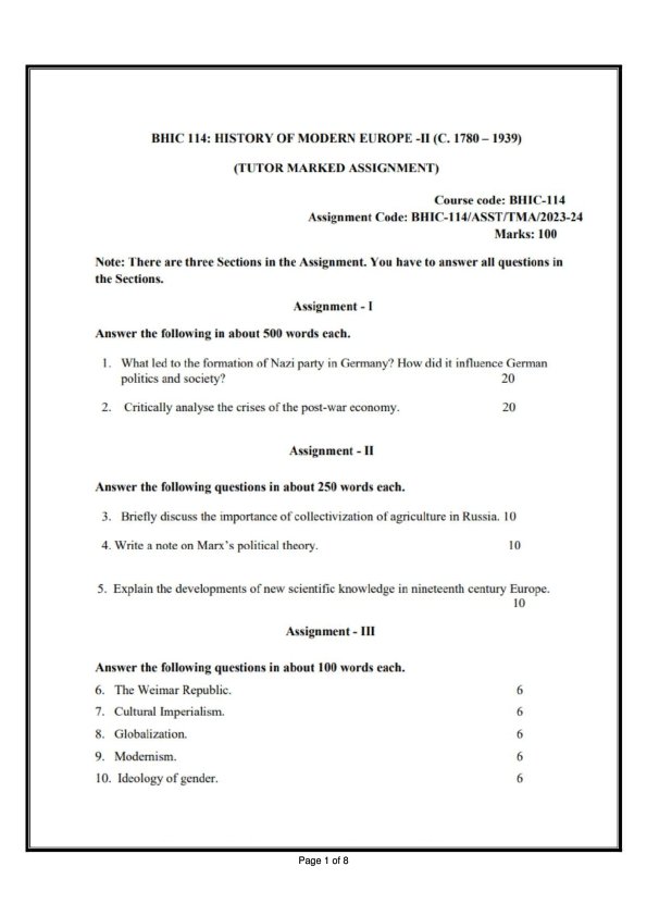 IGNOU BHIC-114 Solved Assignment 2023-24 English Medium
