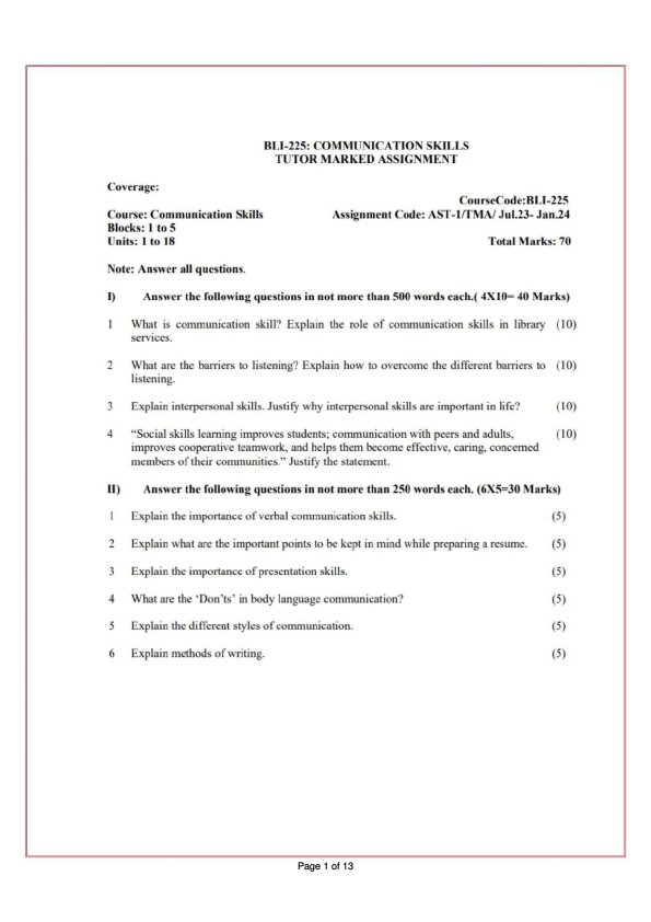 IGNOU BLI-225 Solved Assignment 2023-24 Hindi Medium