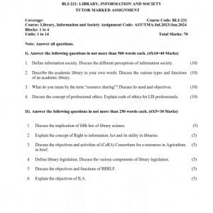 IGNOU BLIS-221 Solved Assignment 2023-24 English Medium