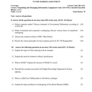 IGNOU BLIS-223 Solved Assignment 2023-24 English Medium