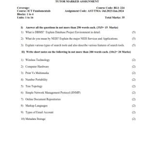 IGNOU BLIS-224 Solved Assignment 2023-24 English Medium