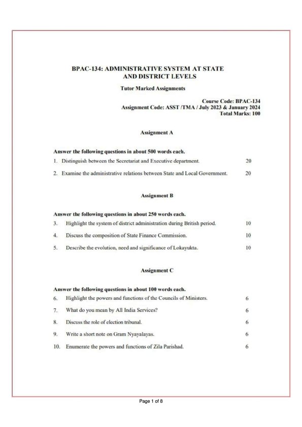 IGNOU BPAC-134 Solved Assignment 2023-24 English Medium