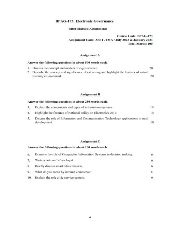 IGNOU BPAG-173 Solved Assignment 2023-24 English Medium