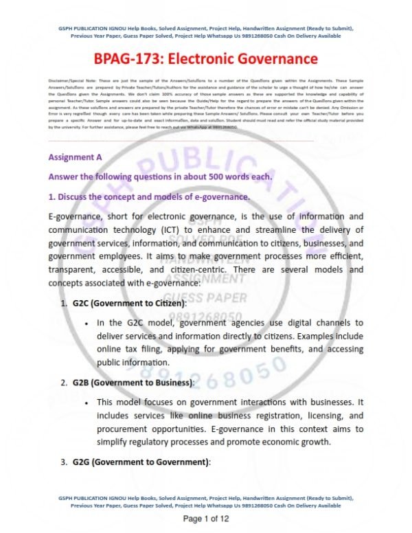 IGNOU BPAG-173 Solved Assignment 2023-24 English Medium