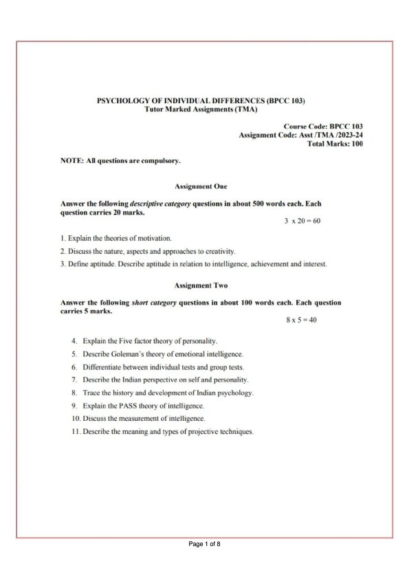 IGNOU BPCC-103 Solved Assignment 2023-24 English Medium