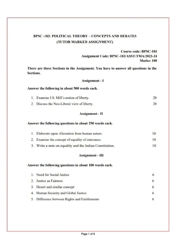 IGNOU BPSC-103 Solved Assignment 2023-24 English Medium