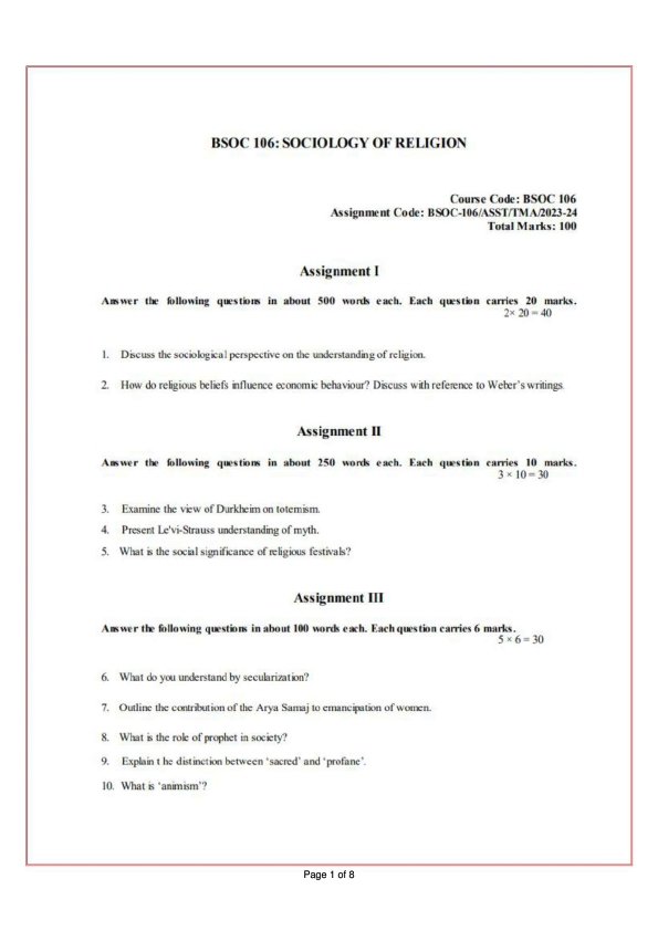 IGNOU BSOC-106 Solved Assignment 2023-24 English Medium