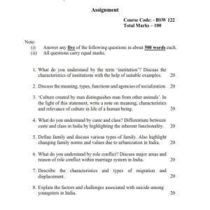 IGNOU BSW-122 Solved Assignment 2023-24 English Medium