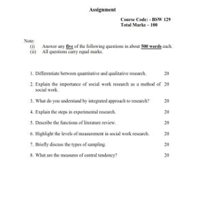 IGNOU BSW-129 Solved Assignment 2023-24 English Medium