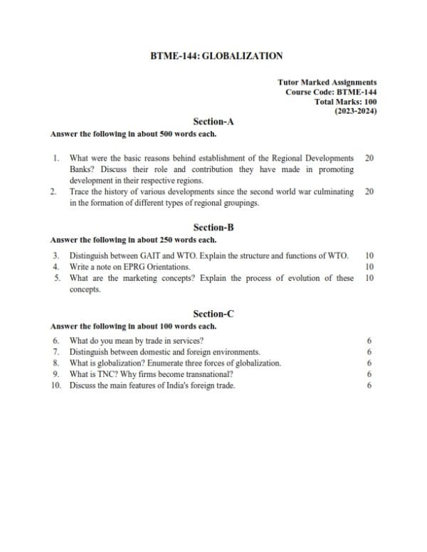 IGNOU BTME-144 Solved Assignment 2023-24 English Medium