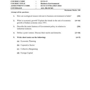 IGNOU ECO-13 Solved Assignment 2023-24 English Medium