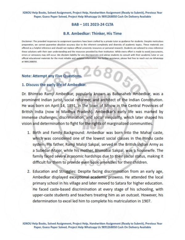 IGNOU BAB-101 Solved Assignment 2023-24 English Medium