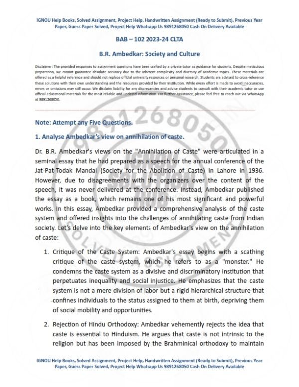 IGNOU BAB-102 Solved Assignment 2023-24 English Medium